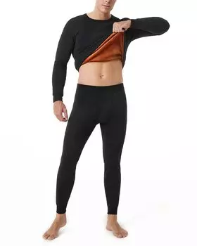 Теплый утепленный верх и низ для холодной погоды, подкладка из начеса, черный плотный верх и низ [LAPASA], нижняя одежда, нижнее белье, утеплитель, комплект, [4.