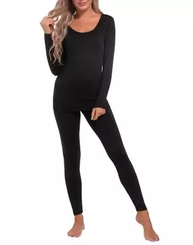 Теплый верх и низ Защита от холода Матовый длинный рукав Термобелье Для Выделения Влаги Тепло [INNERSY] Нижнее белье, Tech, Женский комплект, Нижнее белье, чёрный