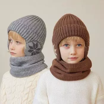 Теплый ветрозащитный комплект из шапки и шарфа, детский зимний теплый комплект, детская шапка, капюшон, защита ушей чёрный