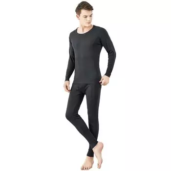 Теплый внутренний верх и низ для холодной погоды, термобелье с длинным рукавом, длинные брюки, зимние, матовые, 8012 BK M [Muxuryee] Комплект, мужское нижнее белье, плотный, рубашка,