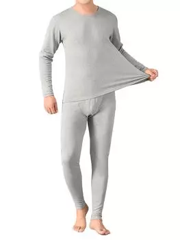Теплый внутренний верх и низ Защита от холода Тепловая комната Холодный внутренний открытый зимний серый [THREEGUN] Комплект, мужской, хлопок, Нижнее белье, Нижнее белье, Одежда,