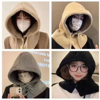 Теплый воротник-снуд ветрозащитная балаклава шапка с капюшоном шарф шапка-бини шапка для зимы чёрный