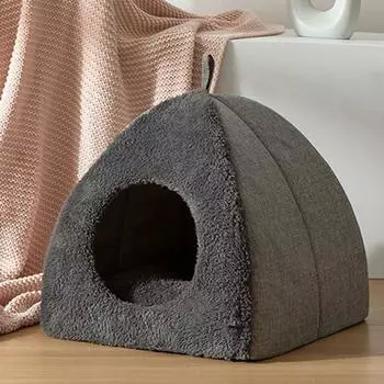 Теплый закрытый треугольный домик для питомцев, плюшевый полузакрытый домик для кошек, гнездо для собак для глубокого сна, пещера для зимы S