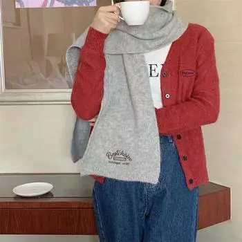 Теплый женский шарф с вышивкой в виде букв, осенне-зимний шарф-шаль в корейском стиле для отдыха на природе хаки