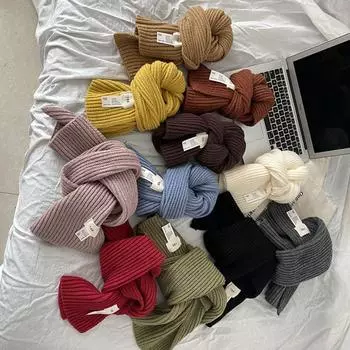 Теплый женский вязаный шарф, бандана, пашмина, осенне-зимний платок, шарф в корейском стиле для девочек чёрный