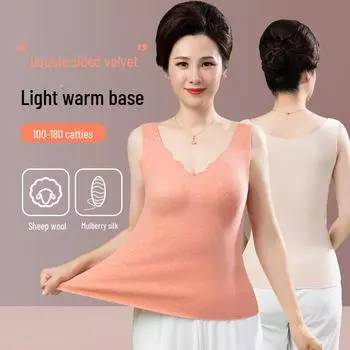 Теплый жилет без рукавов с бархатной подкладкой для женщин — идеальный вариант на осень/зиму для людей среднего и пожилого возраста L (Recommended for 90-110 jin) бежевый