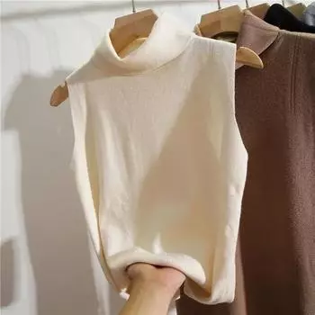Теплый жилет без рукавов с высоким воротником, женский осенне-зимний вариант с небольшим костюмом, эластичным вязаным свитером, рубашкой с внутренней нижней частью XXXL белый