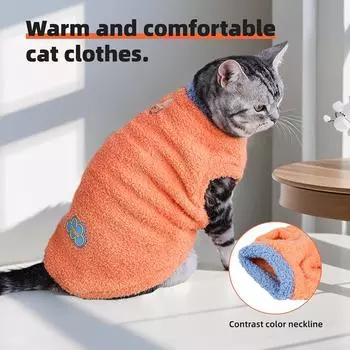 Теплый жилет для кошек и собак, зимняя одежда для кошек, мягкий плюшевый свитер для домашних животных с D-образным кольцом, одежда для кошек породы рэгдолл, чихуахуа, мопсов, пальто для котят и щенков XS оранжевый