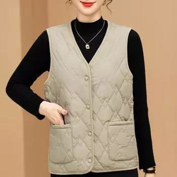 Теплый жилет для женщин среднего возраста, элегантные парки без рукавов на осень-зиму, толстые куртки больших размеров для женщин XL чёрный