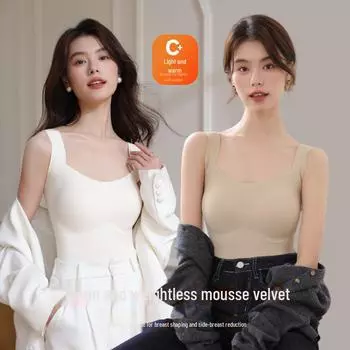 «Теплый жилет из бархата Mousse Velvet со встроенной нагрудной подкладкой для осени и зимы» M (45-55 kg) телесный