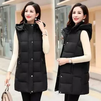 Теплый жилет с капюшоном, женский осенне-зимний съемный кепка, удобные утолщенные топы без рукавов большого размера XL белый