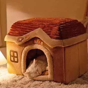 Теплый зимний домик для кошек Универсальный домик для всех сезонов Вилла в форме замка Закрытый домик для кошек Зимние принадлежности для домашних животных S