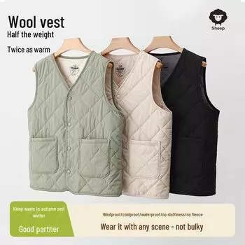 Теплый зимний жилет из шерсти в парном стиле с бархатом и двойными карманами для мужчин и женщин Women s 2XL зелёный