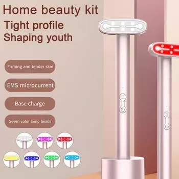 Терапевтическая палочка красного света, массажер для глаз, зарядка через USB, быстрое впитывание, 7-в-1, массажная палочка для ухода за кожей лица и лица розовый