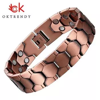 Терапевтический магнитный браслет из чистой меди для мужчин с 2-рядными неодимовыми магнитами, браслет с регулируемой длиной, ювелирные изделия, подарки для мужчин