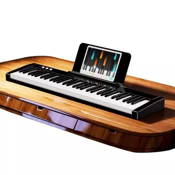 TERENCE Электронное пианино с 61 клавишей, чувствительной к силе нажатия клавиатурой и подставкой для клавиатуры, перезаряжаемое клавишное пианино, оснащенное стереодинамиками, совместимое с MIDI