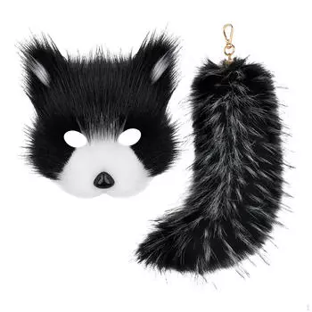 Терианская маска и хвост кошки ролевая игра нарядные платья косплей для женщин фурри Black White