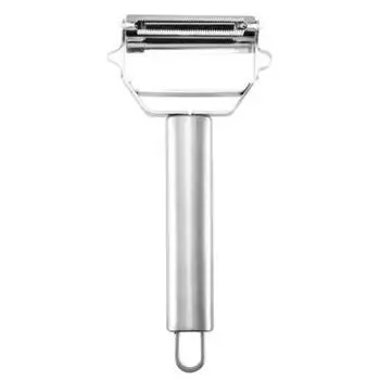 Терка для очистки овощей Многофункциональная нержавеющая сталь с удобной ручкой с двойной головкой и удобным крючком для хранения серебряный