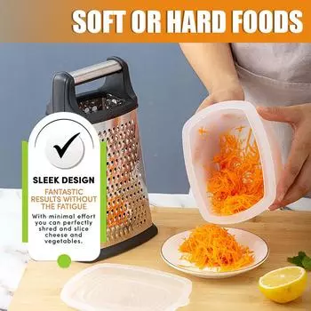 Терка для сыра из нержавеющей стали с контейнером, 4-сторонняя терка, ручная кухонная измельчитель для овощей и имбиря
