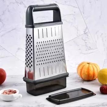 Терка для сыра с контейнером, профессиональная овощерезка, 4-сторонний измельчитель из нержавеющей стали для кухонной коробки, терка для имбирного картофеля темно-серого