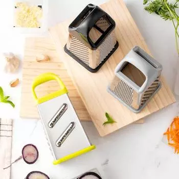 Терка для сыра с контейнером Терка из нержавеющей стали для овощей, имбирного картофеля, профессиональная ручная терка с 4-мя острыми лезвиями, комфорт чёрный