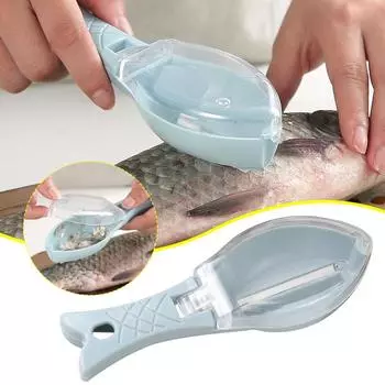 Терки для чистки рыбьей чешуи Скребок Инструмент для чистки чешуи Устройство для чистки чешуи с чехлом Бытовой крытый рубанок для чистки рыбьей чешуи и ручной скребок для чистки рыбьей чешуи White-1pcs