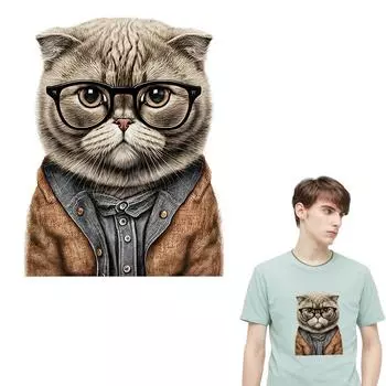 Термальная наклейка с изображением кота и очков, железная виниловая наклейка для одежды, толстовки, термопресс, футболка с аппликацией, термонакладки «сделай сам»