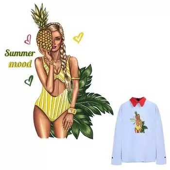 Термальные нашивки для одежды, футболка с ананасом для девочек, джинсы, украшение, теплопередача, сделай сам, моющиеся, новая мода, железные нашивки