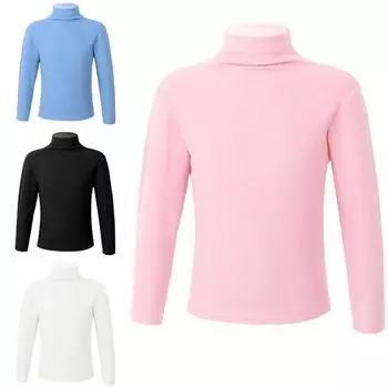 Термальные топы для маленьких мальчиков и девочек, базовая однотонная футболка с воротником и воротником, хлопковые топы с длинными рукавами и воротником-стойкой 1-2 Years чёрный