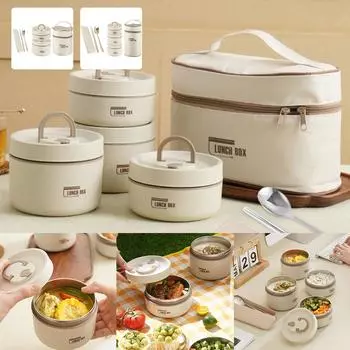 Термальный ланч-бокс из нержавеющей стали для взрослых и детей, коробка для бенто, изолированный набор контейнеров для обеда, герметичный ланч-бокс для закусок с ложкой-вилкой Two packs