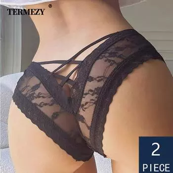 TERMEZY, 2 шт./лот, сексуальные трусики, женское кружевное нижнее белье с вышивкой, стринги с низкой талией, удобные стринги с перекрестным ремнем, удобное женское нижнее белье S