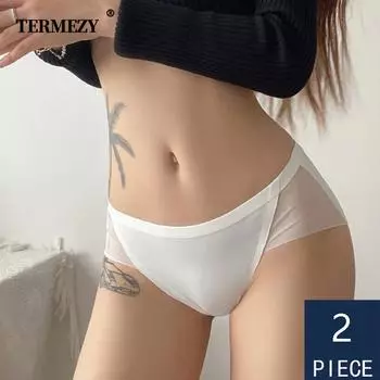 TERMEZY, 2 шт./лот, сексуальные женские трусики, бесшовное нижнее белье из ледяного шелка, сетчатые лоскутные трусы, удобные трусы со средней талией M