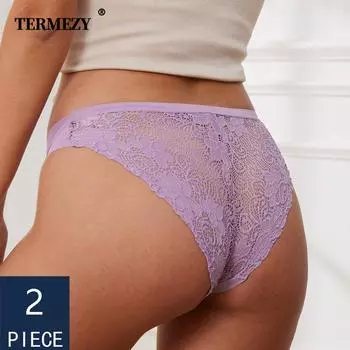 TERMEZY 2 шт./лот сексуальные женские трусики с заниженной талией кружевные вставки трусы из ледяного шелка треугольные трусы комфортные дышащие трусы S
