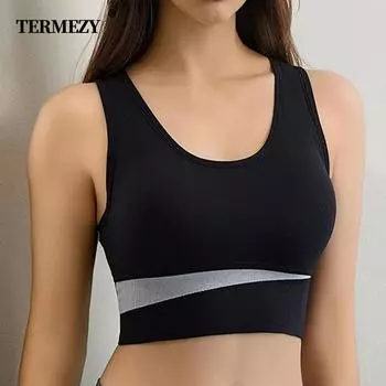 TERMEZY Сексуальный женский бюстгальтер размера плюс, нижнее белье в стиле пэчворк, бесшовный бюстгальтер без косточек, хлопковый топ с пуш-ап, бюстгальтер, беспроводной спортивный жилет M синий