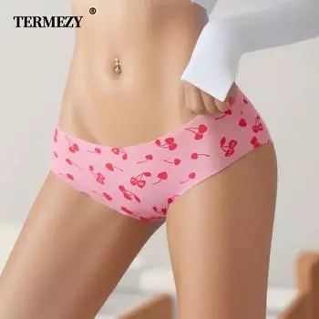 TERMEZY Women Sexy Ice Silk Panties Low-Waist Temptation Lingerie Female G String Printing Underwear Traceless Briefs Intimates M