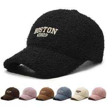 Термо бейсболка Тедди флисовая кепка с вышитыми буквами модная повседневная маленькая шапка для женщин Adjustable розовый