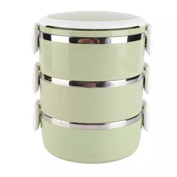 Термо-ланчбокс из нержавеющей стали 304, 3-слойный, герметичный, круглый, с изоляцией, бенто-бокс для офиса L(for 6.5-9kg) зелёный