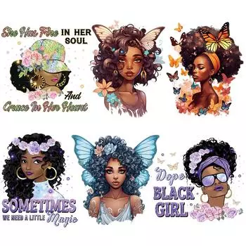 Термо-нашивки для черных девушек, бабочка, женская термоклеевая передача, одежда «сделай сам», аппликация, художественные ремесла, гладильный утюг на заплатке