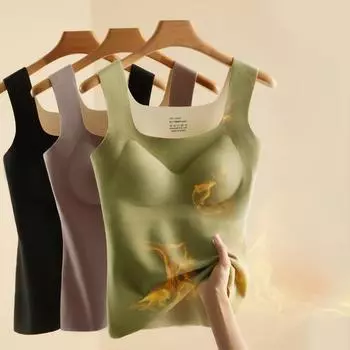 Термобелье De Rong женское, с квадратным вырезом, бесшовное, с подушкой на груди, без необходимости надевать бюстгальтер с плюшевой толстой майкой, базовая рубашка M