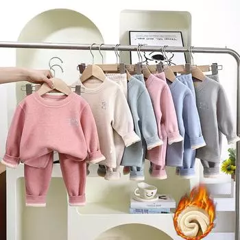 Термобелье для мальчиков из флиса 37 ° C, постоянная температура, теплая, из двух предметов, детский зимний комплект одежды 90cm