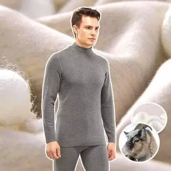 Термобелье из кашемирового шелка с полувысоким воротником, немецкая бархатная лихорадка, осенняя одежда со средним воротником, длинные брюки, утепленный костюм из бархата XXXXL чёрный