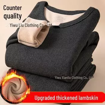 Термобелье из толстой верблюжьей шерсти : Костюм унисекс с полувысоким воротником и бархатом для зимы. XXXL (155-175 lbs)