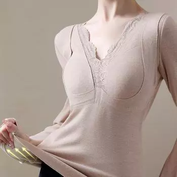 Термобелье с встроенными нагрудными накладками, двухслойный бархат DE, утепляющий свитер с длинными рукавами, однотонная зимняя верхняя одежда M светло-фиолетовый