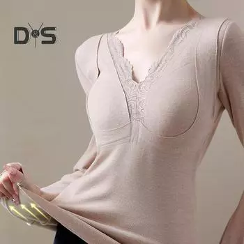 Термобелье с встроенными нагрудными накладками, двухслойный бархат DE, утепляющий свитер с длинными рукавами, однотонная зимняя верхняя одежда L чёрный