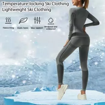 Термобелье женское Long John Set 2-Piece Зимний теплый комплект для йоги Комплект для занятий в спортзале для катания на лыжах, велоспорта, скалолазания, спорта на открытом воздухе S