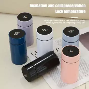 Термобутылка со светодиодным дисплеем температуры, кофейная кружка 200 мл, нержавеющая сталь, кофейная вакуумная чашка, умная герметичная крышка, фляга для горячей и холодной воды для использования на открытом воздухе 200ML чёрный