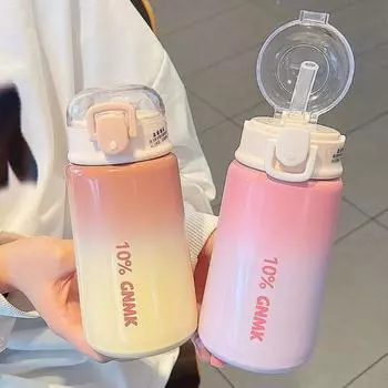 Термочашка 400 мл с соломенным замком из нержавеющей стали, милая зимняя детская горячая вода 400ML фиолетовый/розовый