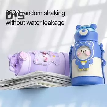 Термочашка из нержавеющей стали на 500 мл, прочная термостойкая термостаканка с мультяшным узором 500ML синий