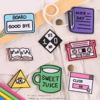 Термоклеевые нашивки на одежду, нашивка с музыкальными книгами, чашка «сделай сам»/нашивка с вышивкой мультфильма, значок, железные нашивки для одежды, пришивные 5.4x5.4cm