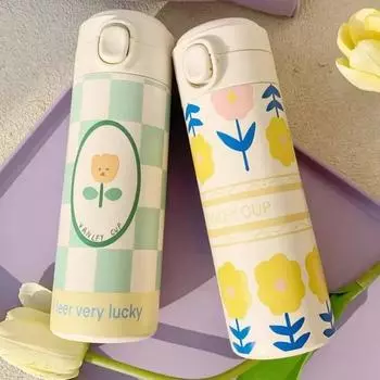 Термокружка 420 мл из нержавеющей стали 304 с отскакивающим чехлом, бутылка для воды, портативная, для путешествий на открытом воздухе, герметичная бутылка для воды, чашки для чая и молока 420ml (7.5x7.5x20cm)